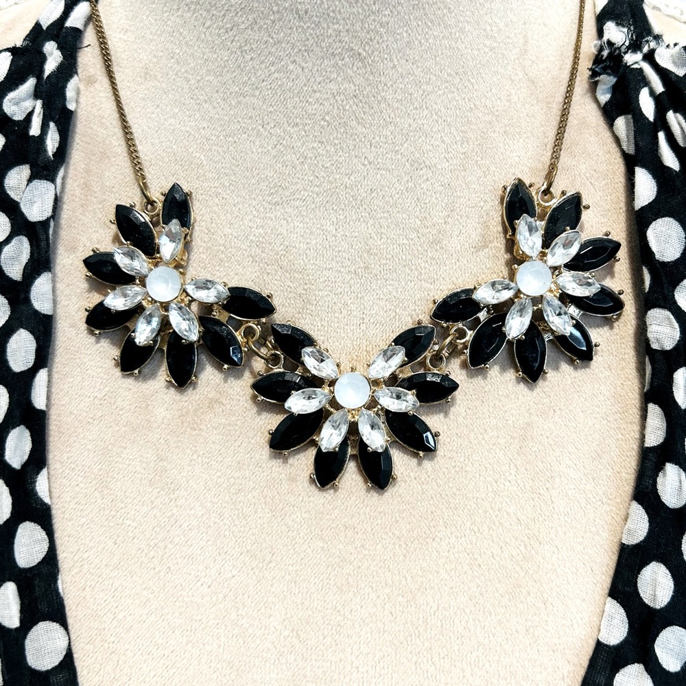 Vintage Black Rhinestone & Crystal teardrop retro Statement Necklace
